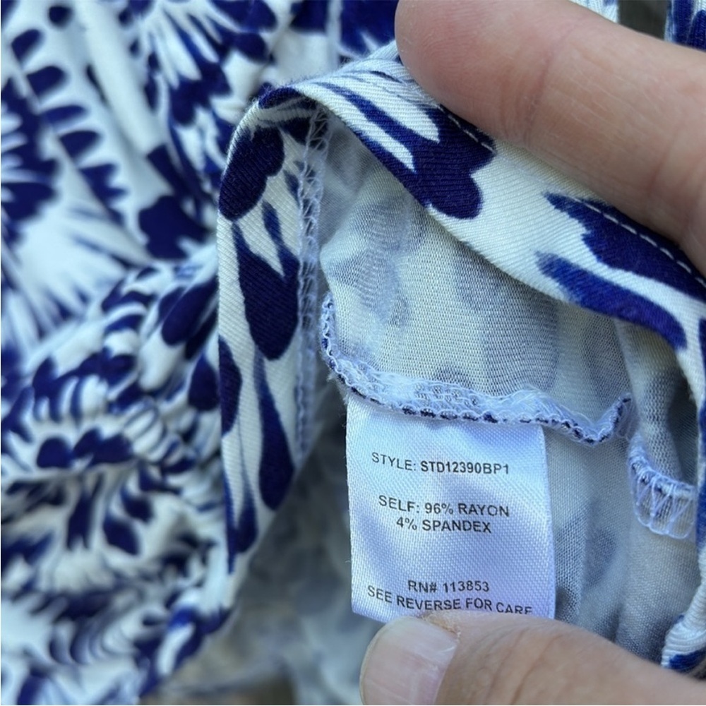 NWT SUGARLIPS Ruched BodyCon Stretch Jersey Dress Blue White Floral Size Medium - Picture 9 of 11